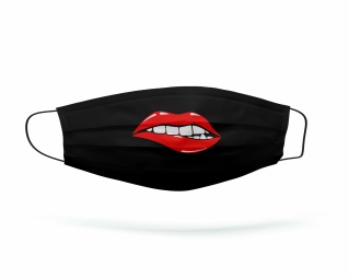 Masque tissu noir Bouche rouge